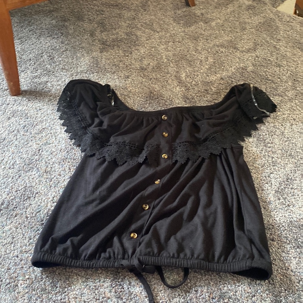 Black lace button blouse